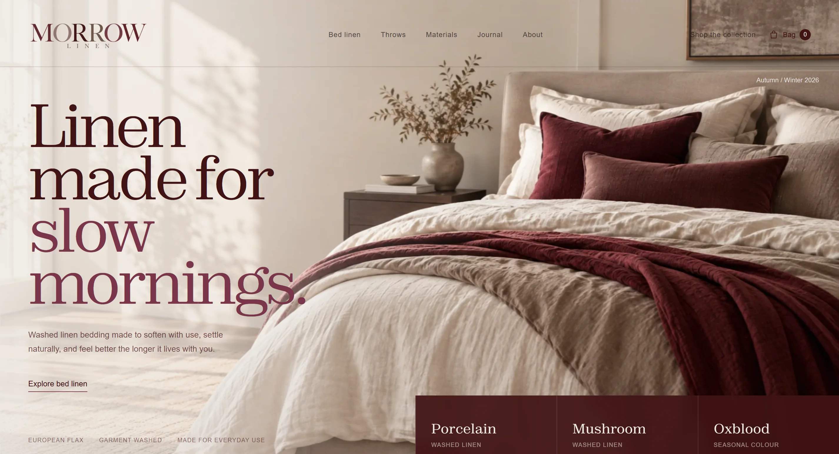 MORROW LINEN bedding website